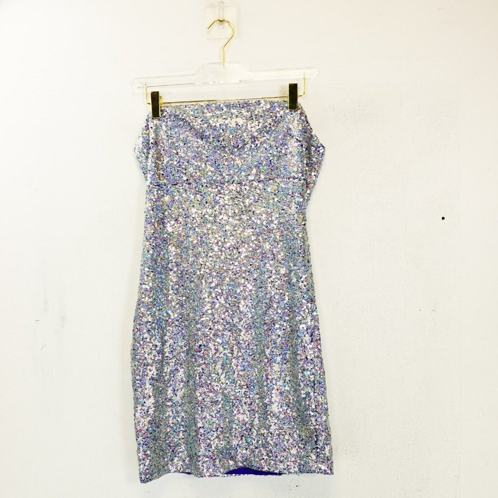 Y2K Rave Sequin Dress Womens M Silver Blue CHARLOTTE RUSSE Sparkle Cocktail